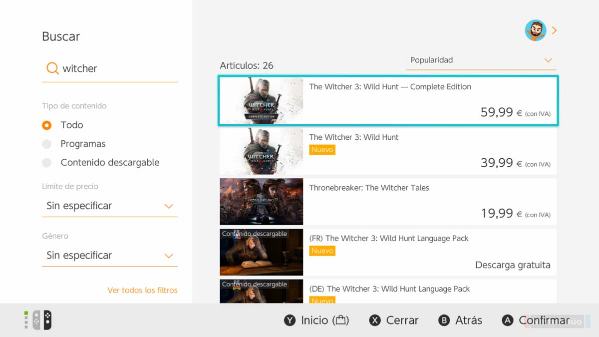 The Witcher 3 se divide en la eShop de Nintendo Switch y baja de precio