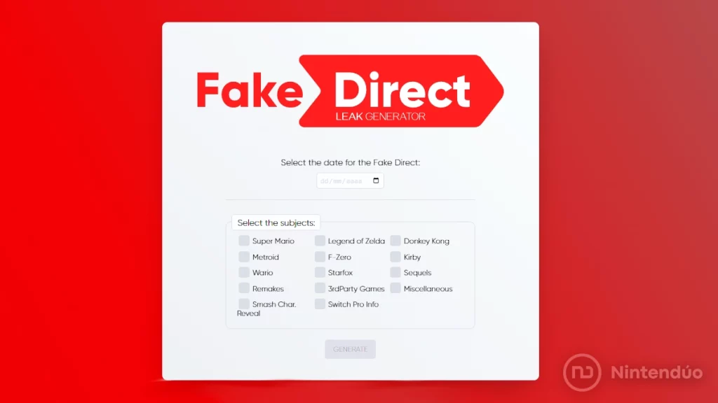 Web Fake Nintendo Direct Filtración