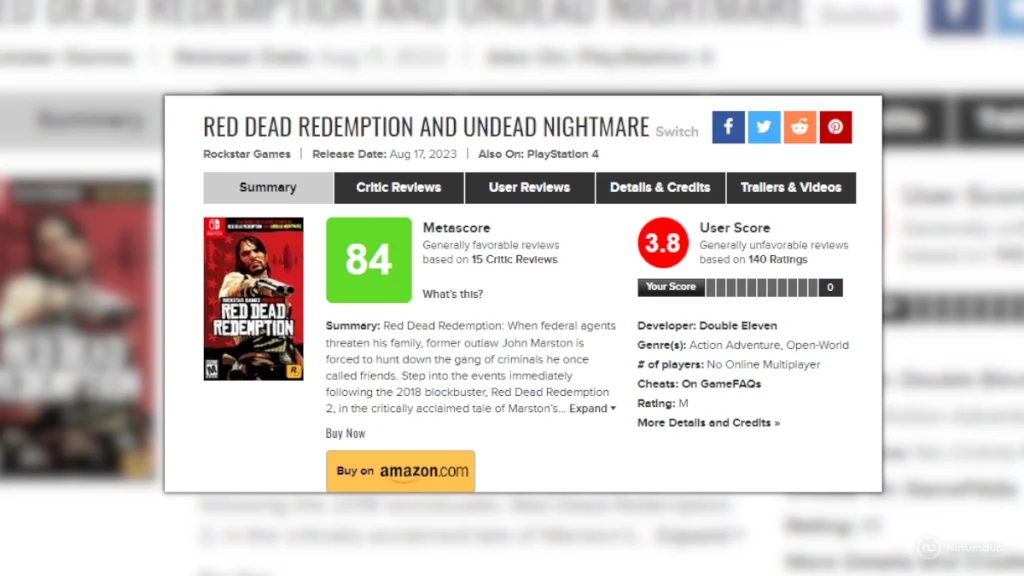 Red dead Redemption Switch Metacritic