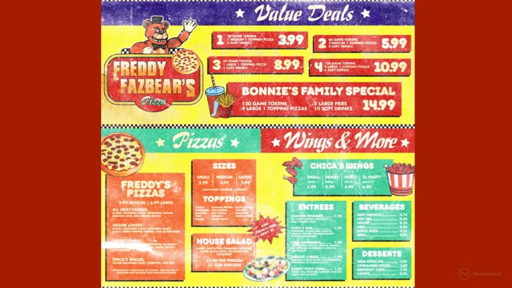 Menu Pizzería Freddy Fazbear Real