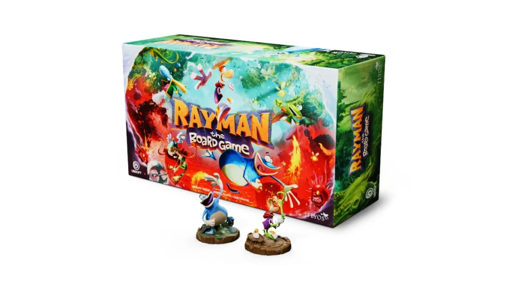 Caja y figuras del juego de mesa Rayman The Board Game