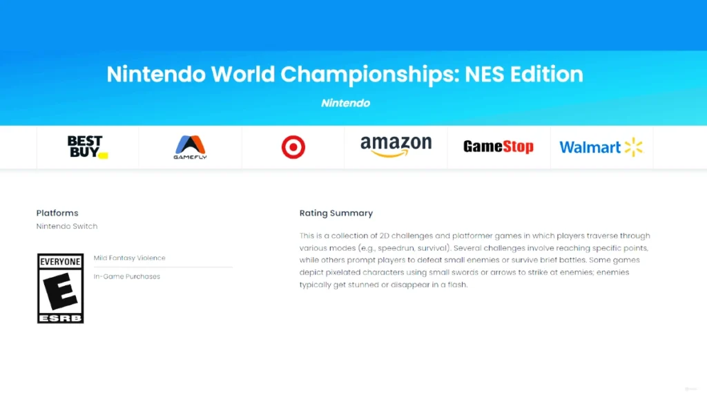 NES World Championship Switch ESRB