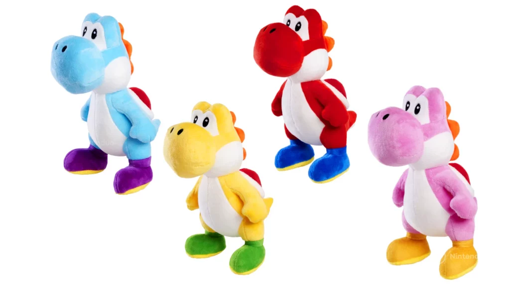 Peluches oficiales Nintendo Yoshi Azul Claro, Amarillo, Rojo y Rosa