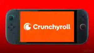 Consola Nintendo Switch 2 mostrando en pantalla el logo de Crunchyroll sobre fondo rojo, ilustrando la incompatibilidad de apps de streaming en la consola.