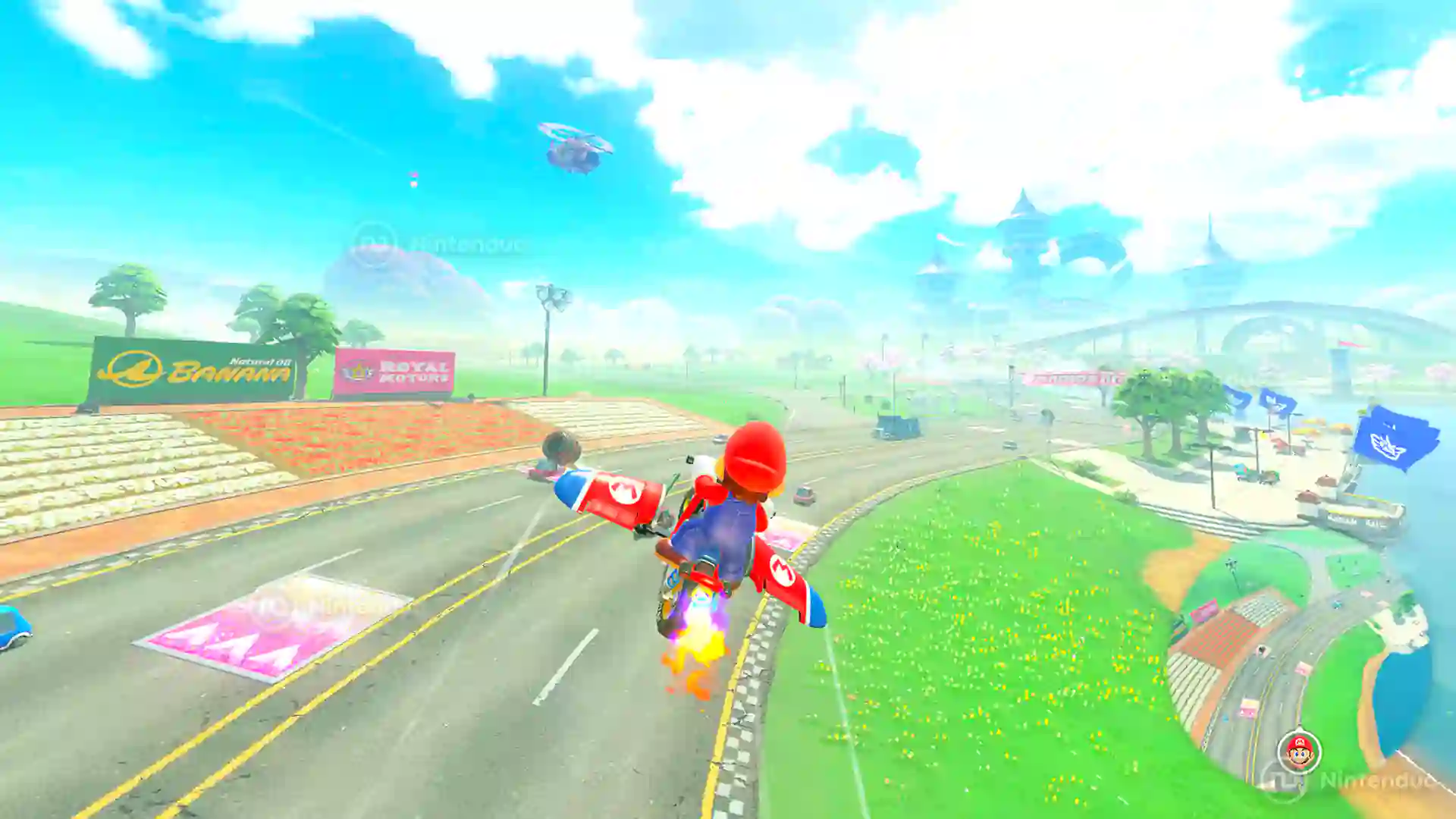 Mario volando en Mario Kart World