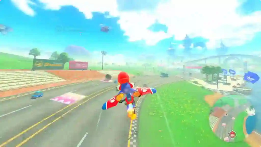 Mario volando en Mario Kart World