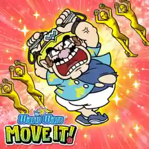 WarioWare: Move It! para Nintendo Switch: Wario baila con figuras doradas en un fondo festivo y brillante