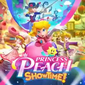 Princess Peach Showtime!: la princesa Peach aparece en diferentes roles como panadera y espadachina, rodeada de confeti y el logo del juego