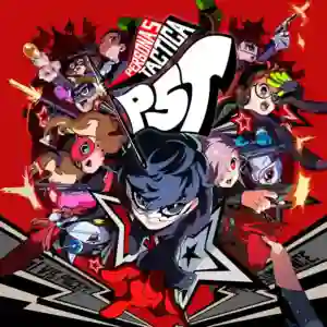 Persona 5 Tactica: collage de los Phantom Thieves en estilo chibi con Joker al frente sobre un fondo rojo y el logo PST