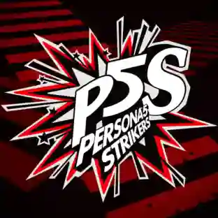 Logotipo de Persona 5 Strikers con las letras P5S blancas sobre un fondo rojo y negro con forma de explosión de cómic