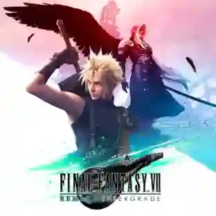 Final Fantasy VII Remake Intergrade: arte promocional con el protagonista Cloud Strife empuñando una gran espada en primer plano y Sephiroth con una ala negra al fondo, junto al logotipo del juego.