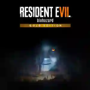 Resident Evil 7 Biohazard Gold Edition: portada del juego con el logotipo y el rostro siniestro de una mujer oscura con un ojo brillando.