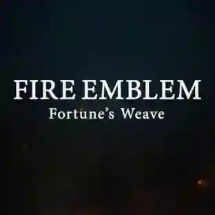 Fire Emblem Fortune’s Weave: logotipo del juego con texto en letras blancas sobre fondo oscuro