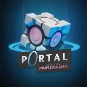 Portal: Colección Complementaria – arte con el Cubo de Compañía de Portal flotando sobre un aro azul brillante, con corazones rosados en sus caras y el título "Portal Colección Complementaria" en la parte inferior
