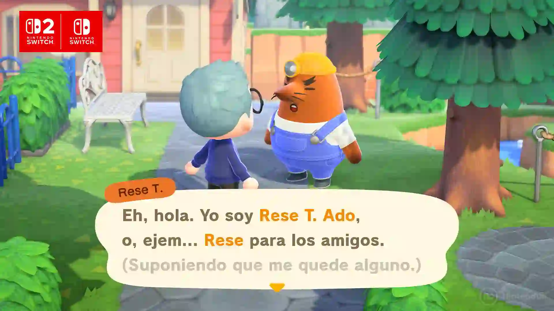 Rese T. Ado (Reseteado) se presenta a un jugador en Animal Crossing: New Horizons para ofrecer su servicio de limpieza que retira objetos, casas y diseños no deseados en la isla.