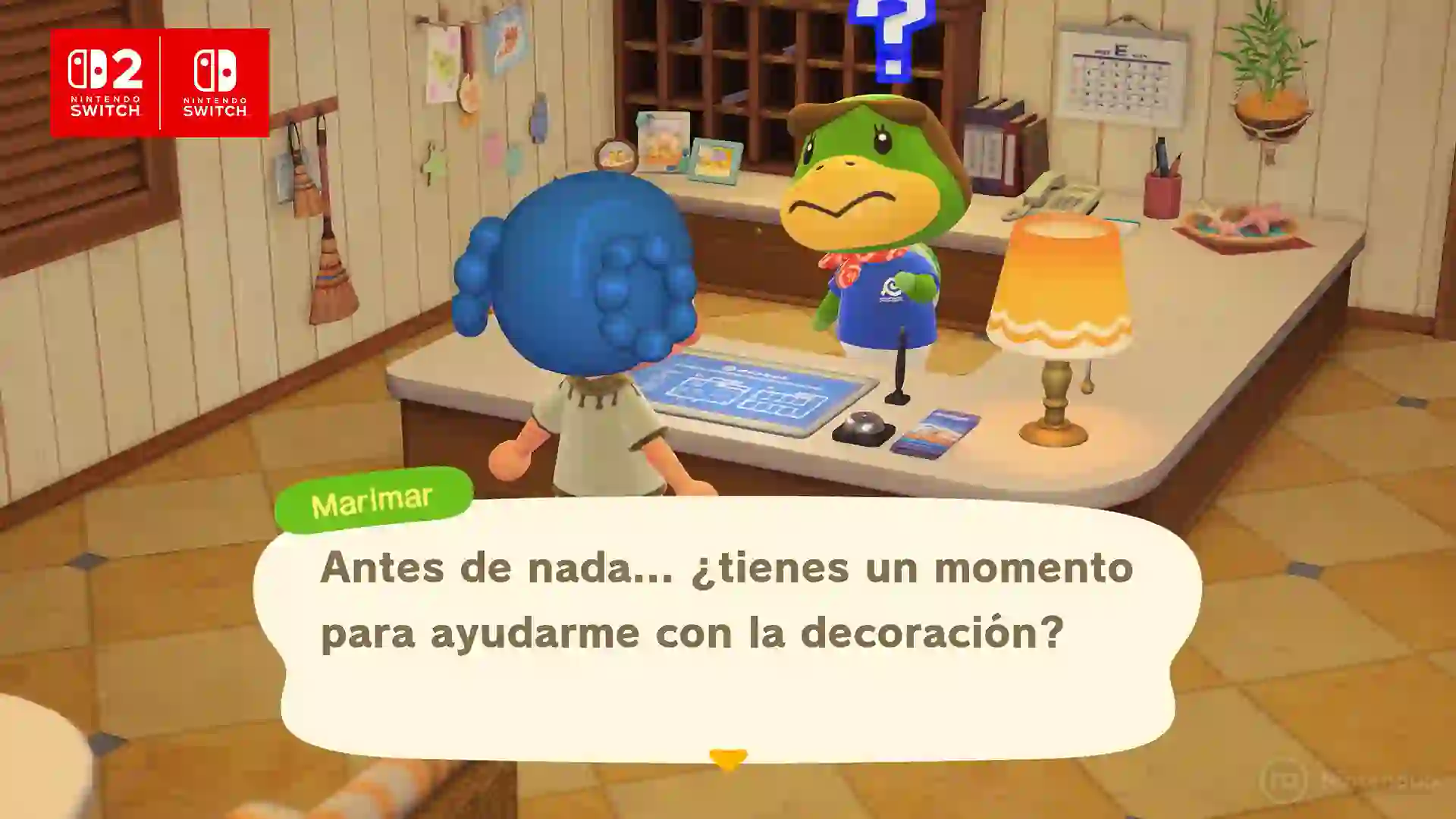 Marimar solicita ayuda para la decoración en el Hotel a Orillas del Mar de Animal Crossing: New Horizons.