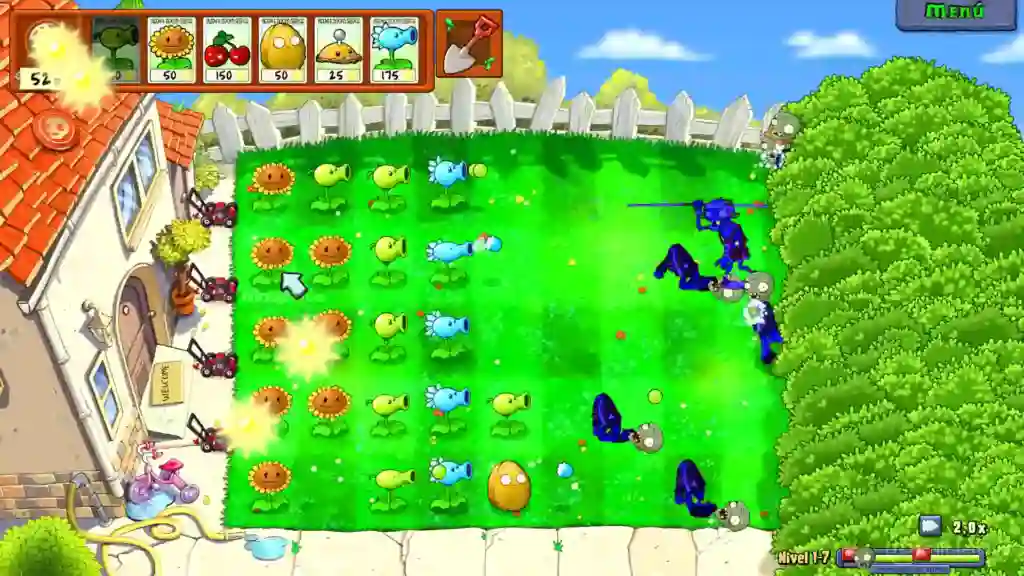 Partida de Plants vs. Zombies: Trasplantado para Nintendo Switch 2 con plantas defendiendo un jardín de césped contra hordas de zombis. Partida de Plants vs. Zombies: Trasplantado para Nintendo Switch 2 con plantas defendiendo un jardín de césped contra hordas de zombis.