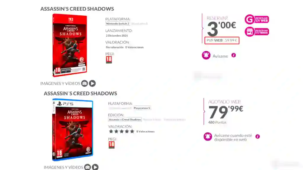 Precio Assassins Creed Shadows Switch 2 Precio Assassins Creed Shadows Switch 2