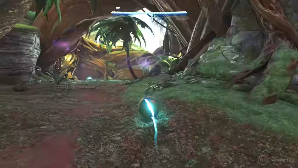 Samus Aran en su forma Morph Ball recorre un entorno alienígena con vegetación en Metroid Prime 4 Beyond para Nintendo Switch 2
