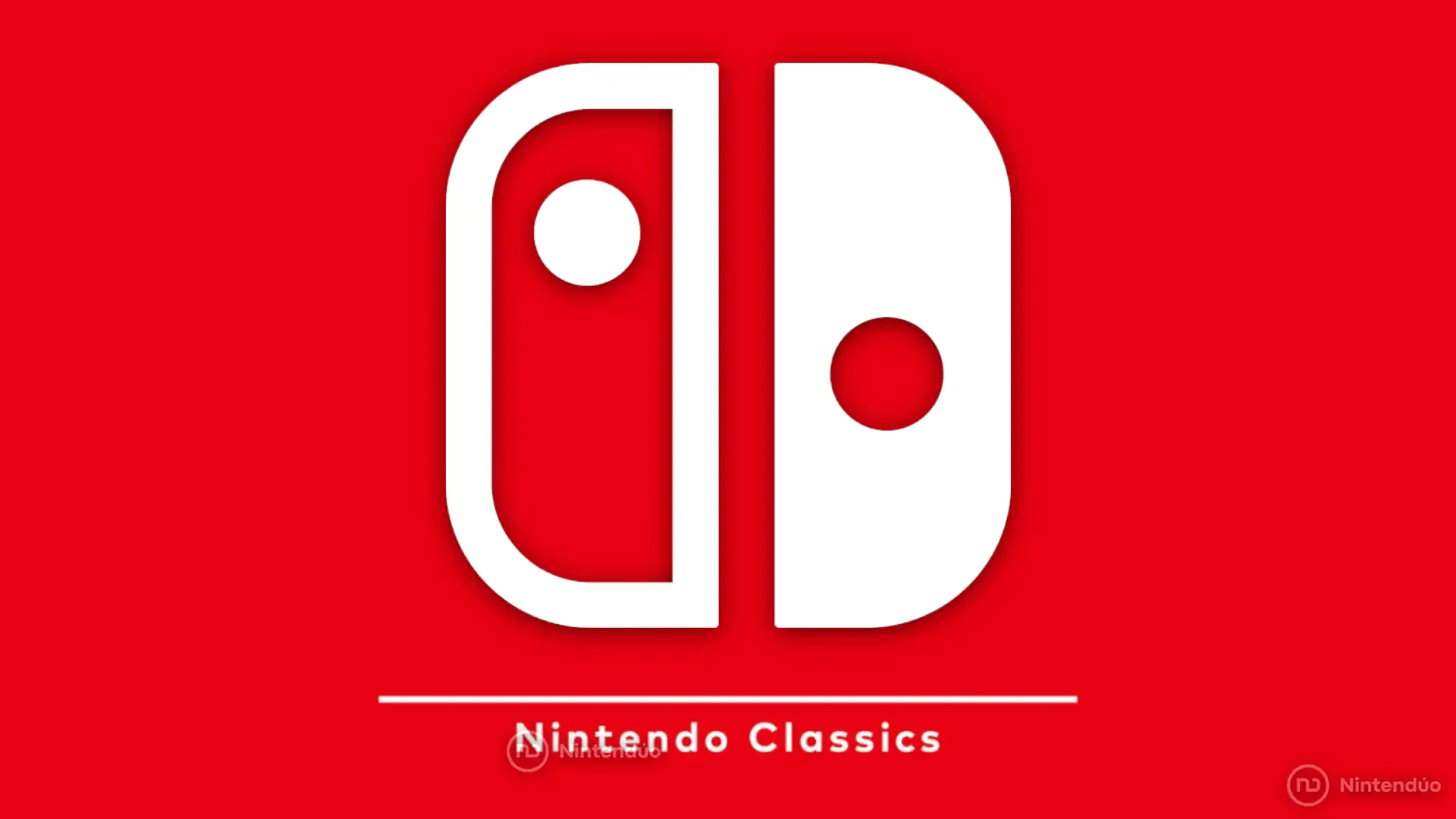Logotipo de Nintendo Classics con iconos de los Joy‑Con de Nintendo Switch sobre fondo rojo.