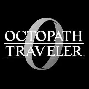 Logotipo de Octopath Traveler 0 con una gran O y el nombre del juego en letras blancas sobre fondo negro.