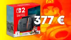 Caja del pack de Nintendo Switch 2 con Mario Kart World destacando el precio de 377 € en una oferta especial Caja del pack de Nintendo Switch 2 con Mario Kart World destacando el precio de 377 € en una oferta especial
