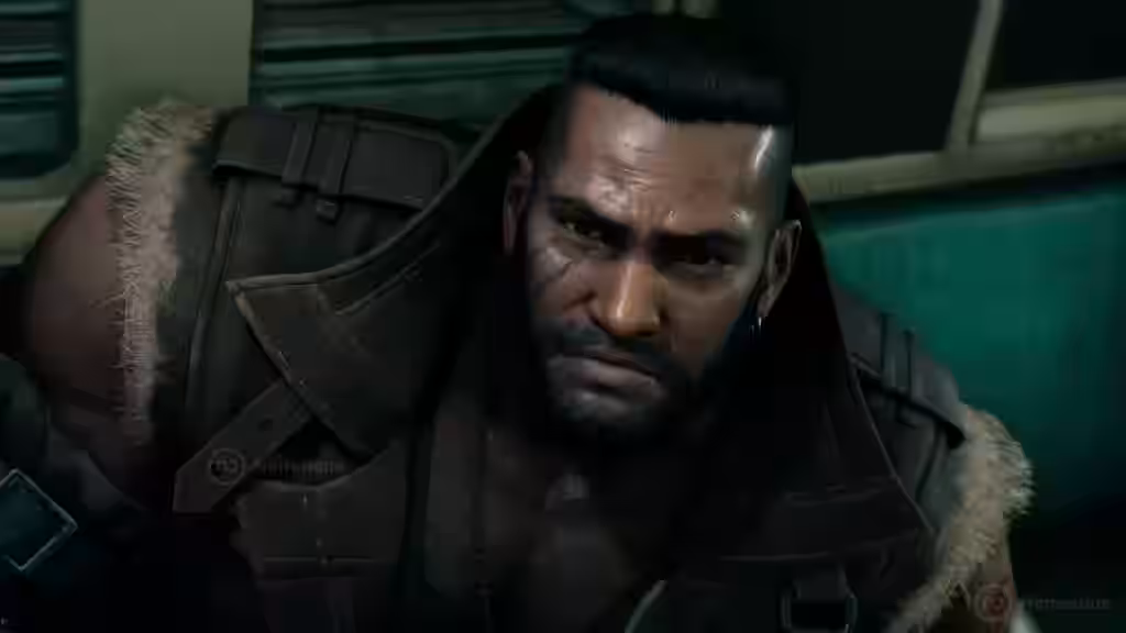 Personaje masculino con barba en outfit militar en una escena oscura de videojuego.