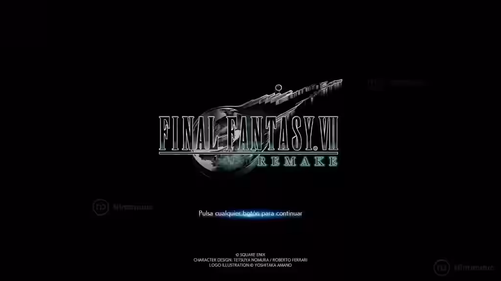 Logo de Final Fantasy VII Remake con la Buster Sword sobre un globo en la pantalla de inicio.