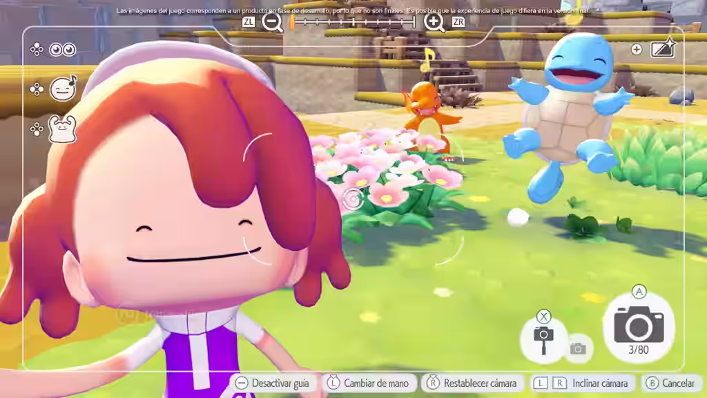 Ditto transformado posando en modo foto con un Wooper azul al fondo en Pokémon Pokopia para Nintendo Switch 2