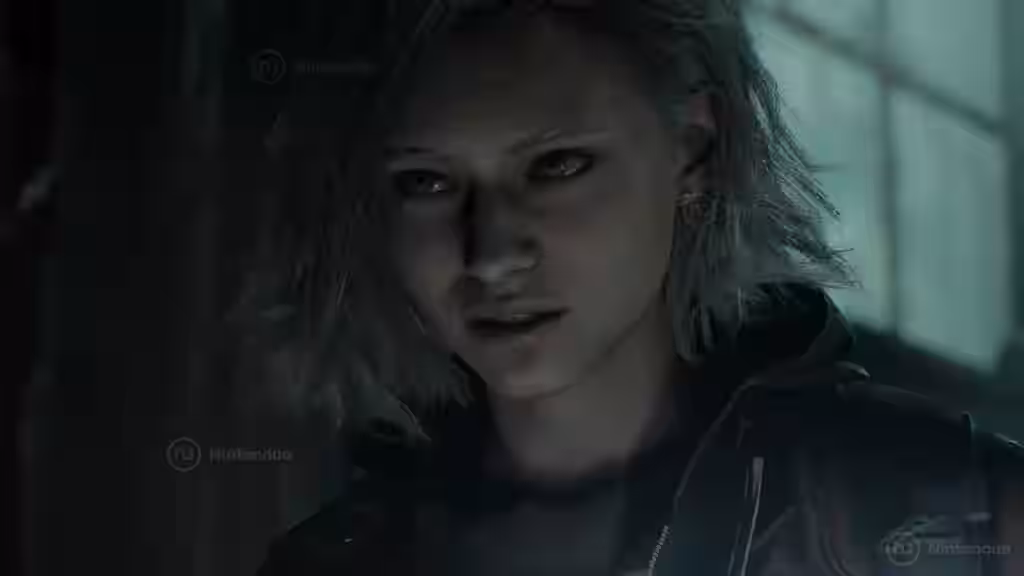 Primer plano de Grace con el rostro iluminado en un entorno oscuro en Resident Evil Requiem para Nintendo Switch 2.