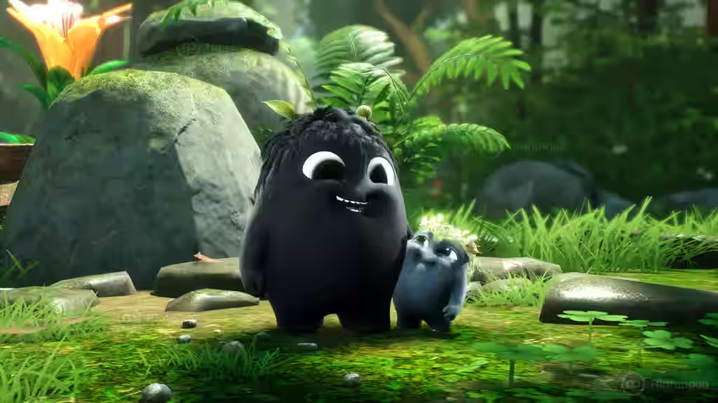 Dos Rot sonrientes en un bosque frondoso de Kena: Bridge of Spirits para Nintendo Switch 2.