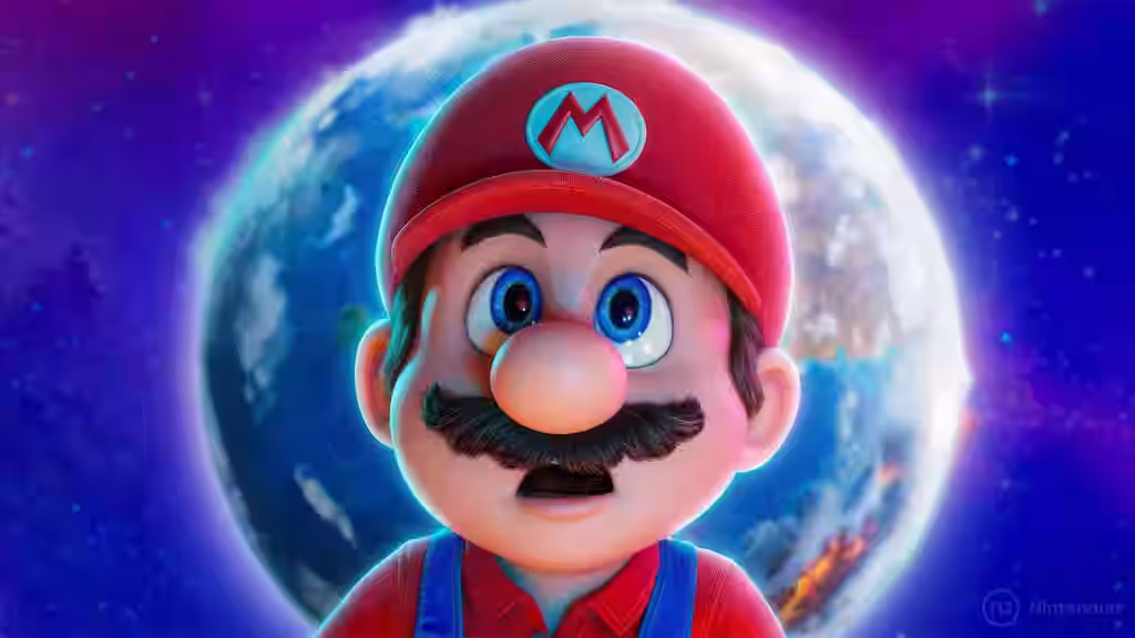 Super Mario Galaxy con Mario Mirando sorprendido