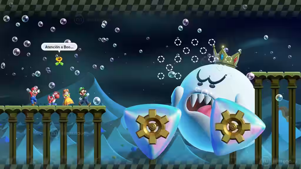Mario y Luigi se enfrentan a un Boo gigante con escudos en Super Mario Bros. Wonder